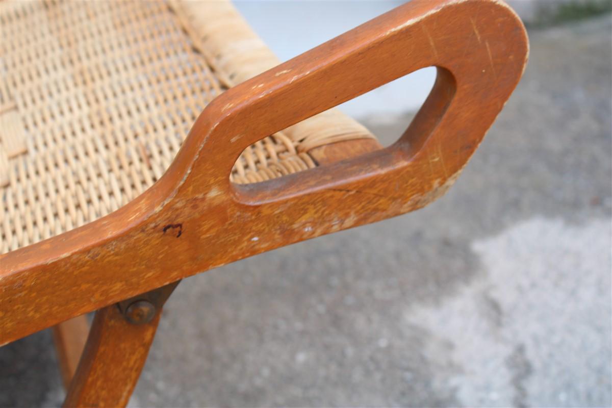 Mid-Century Modern Pair of Gio Ponti Folding Chairs Reguitti Ninfea Walnut Wicker Made in Italy