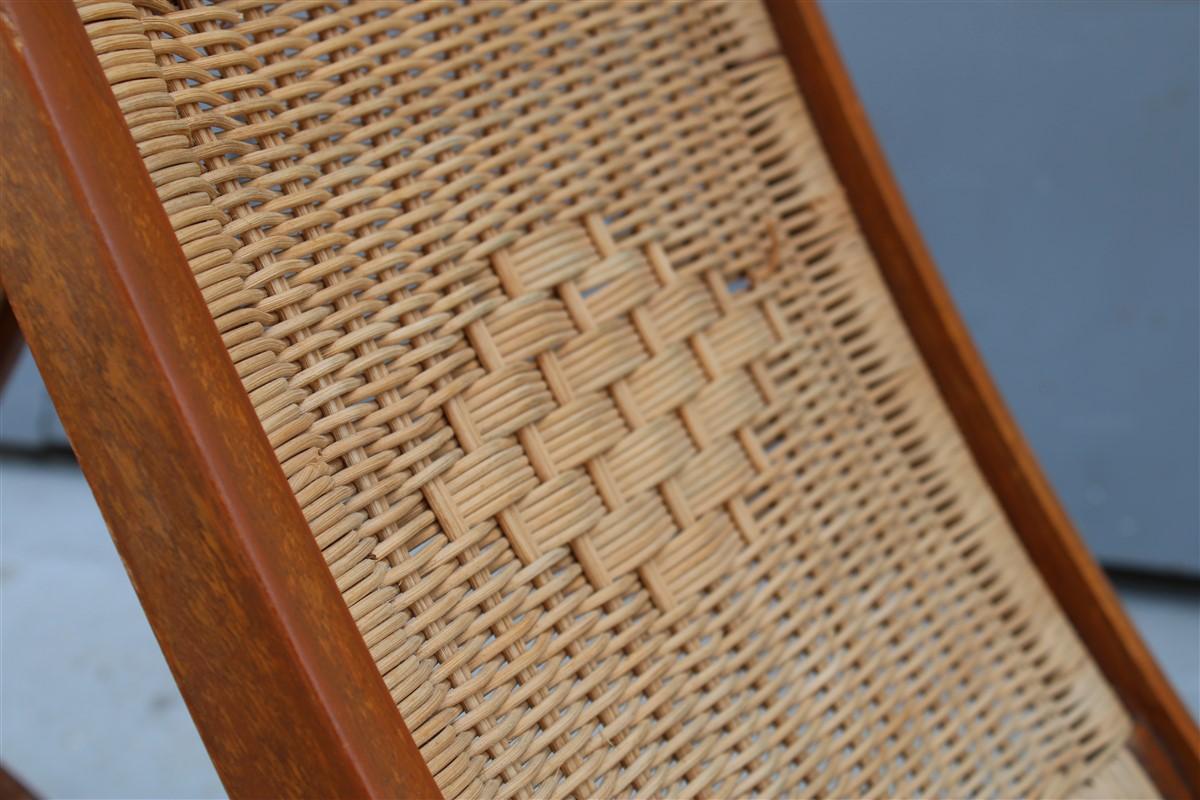 Pair of Gio Ponti Folding Chairs Reguitti Ninfea Walnut Wicker Made in Italy 1