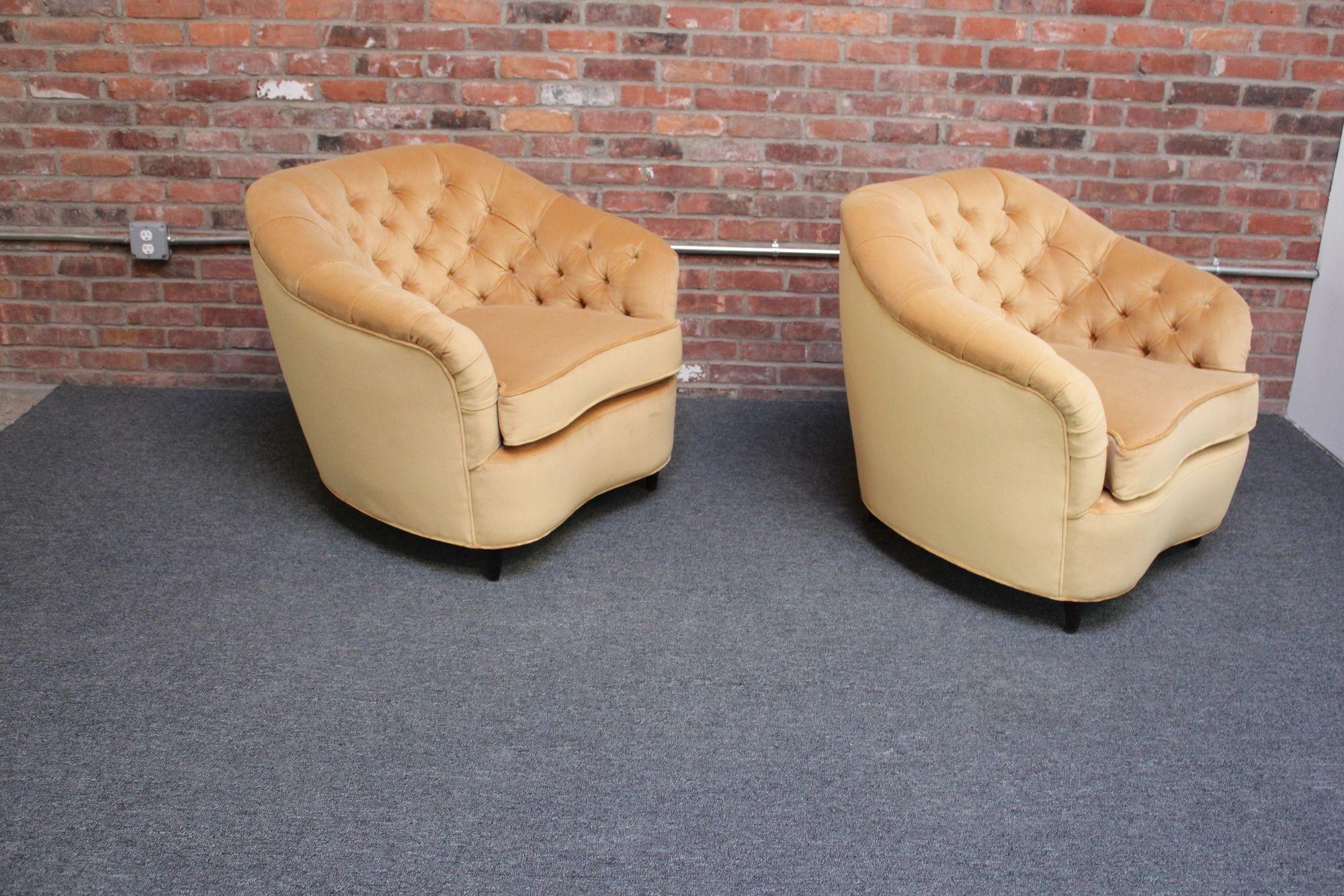 Pair of Gio Ponti for Casa E Giardino Velvet and Ebonized Walnut Club Chairs 8