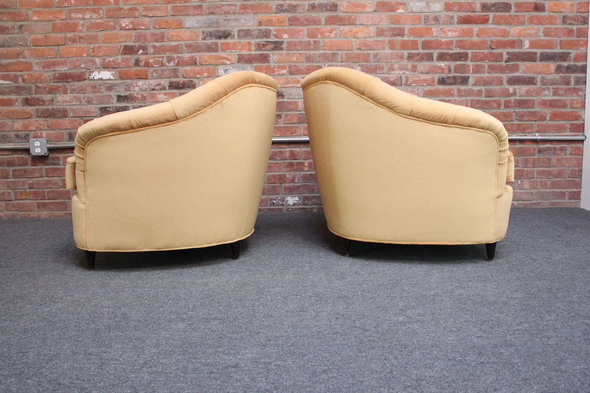 Mid-20th Century Pair of Gio Ponti for Casa E Giardino Velvet and Ebonized Walnut Club Chairs