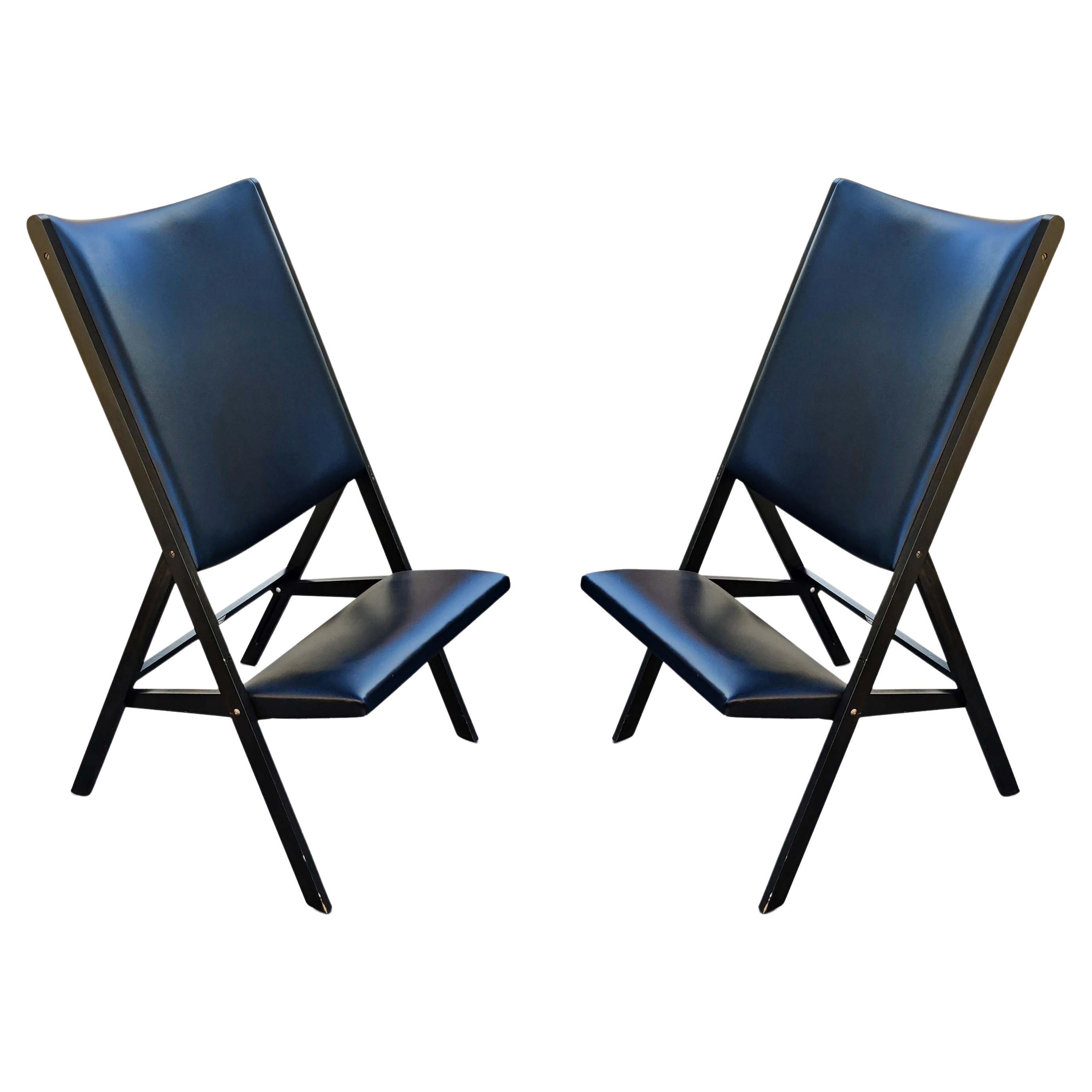 Pair of Gio Ponti for Walter Ponti Gabriella Folding Chairs Model D.270.2 Black For Sale