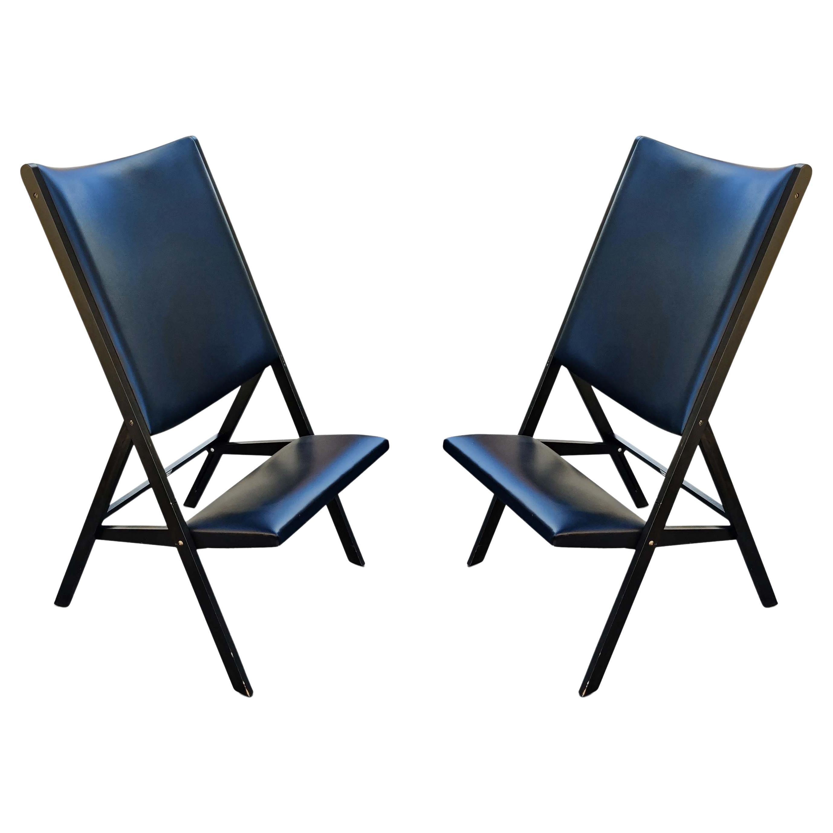Pair of Gio Ponti for Walter Ponti Gabriella Folding Chairs Model D.270.2 Black