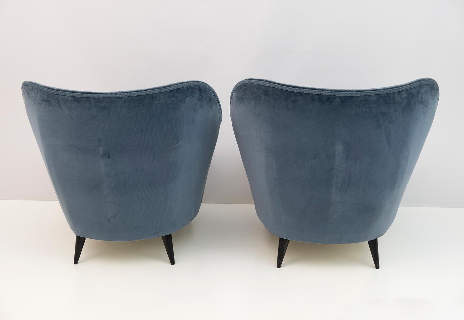 Velvet Pair of Gio Ponti Italian Armchairs for Casa E Giardino, 1930s