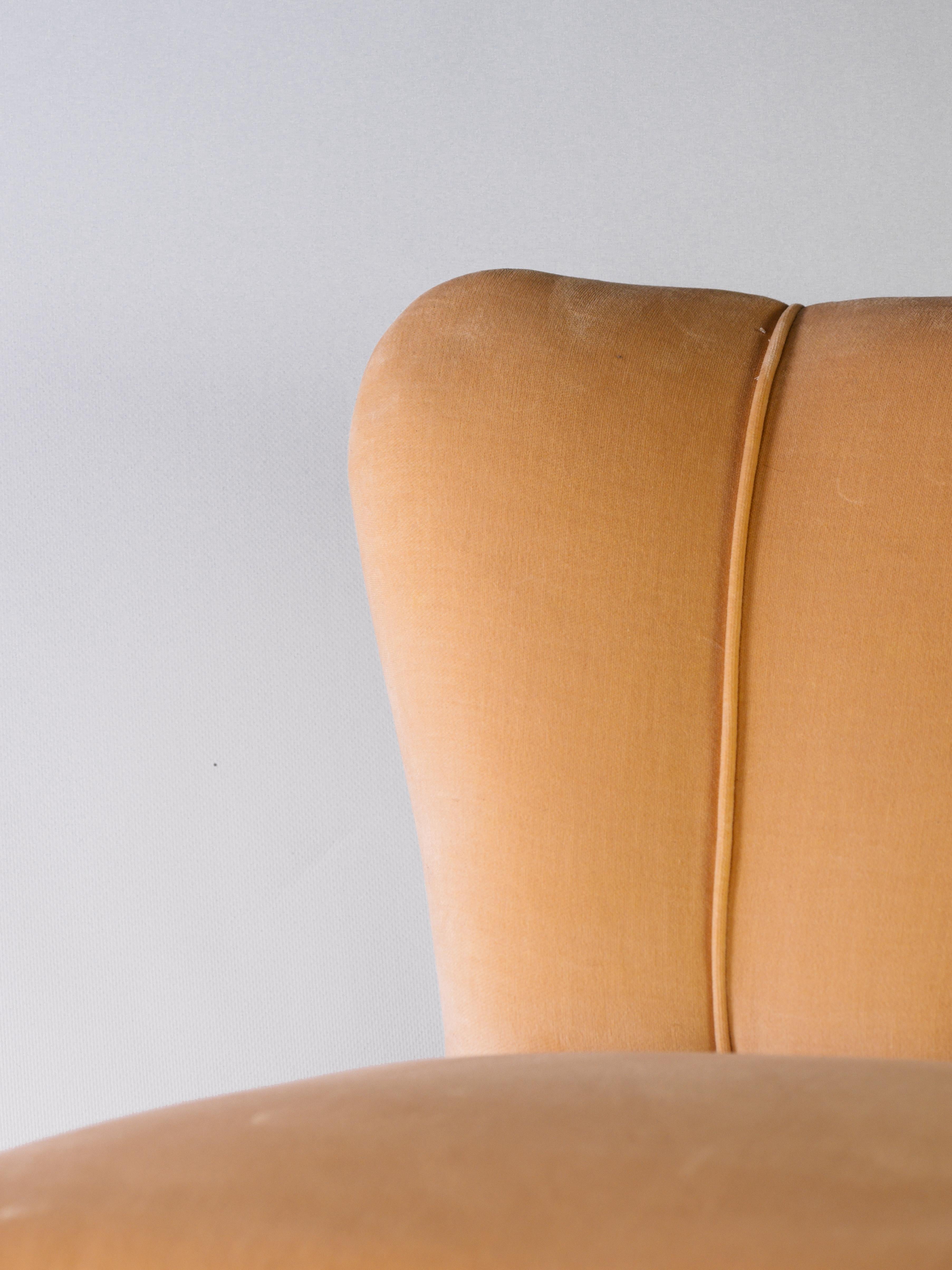 Mid-20th Century Pair of Gio Ponti light pink velvet and wooden feet armchairs For Sale