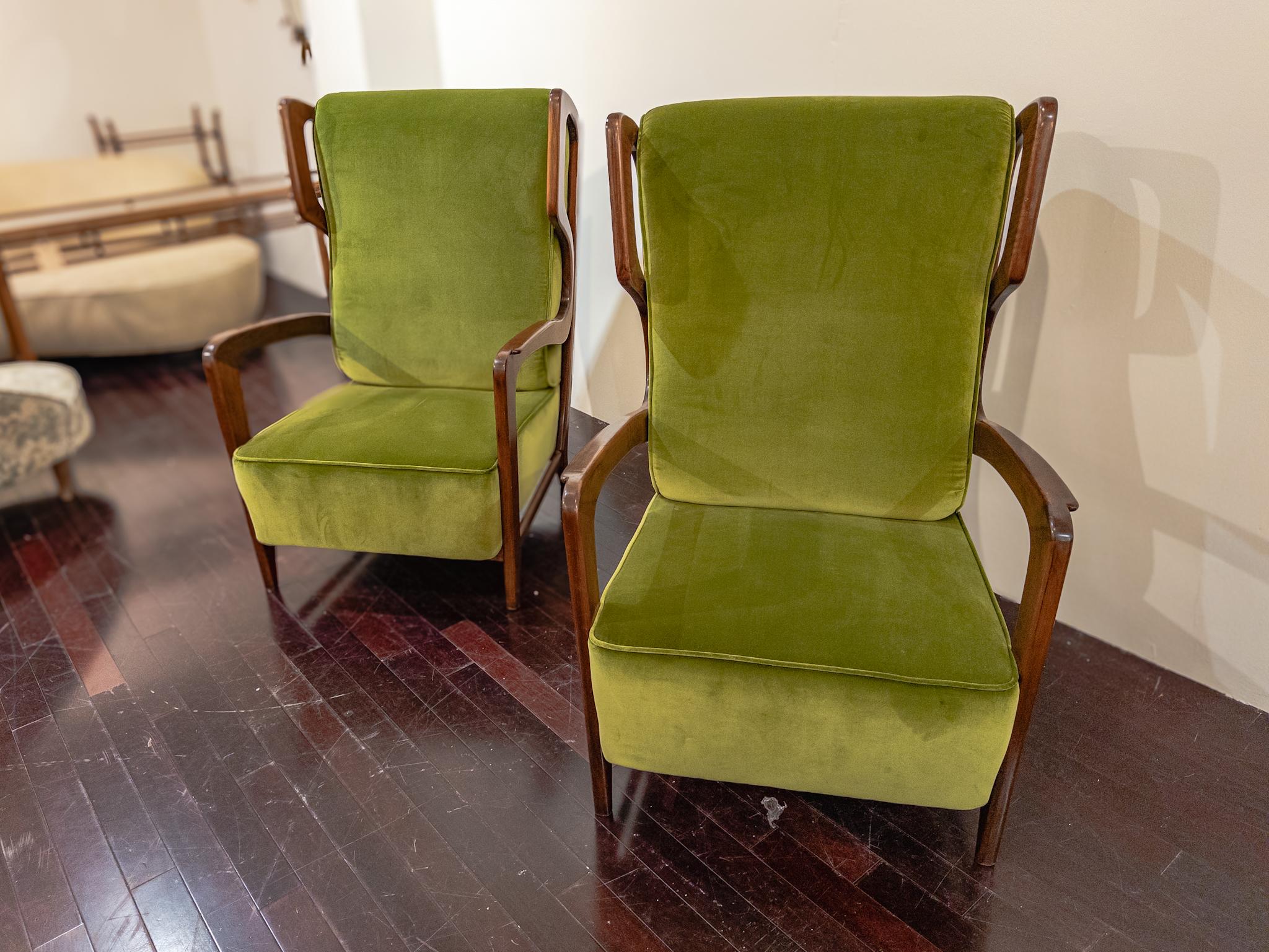 Upholstery Pair Of Gio Ponti Lounge Chairs For Sale