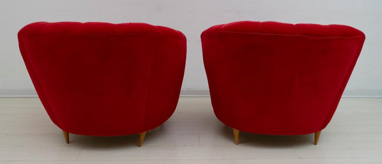 Mid-Century Modern Pair of Gio Ponti Midcentury Italian Curved Armchairs 