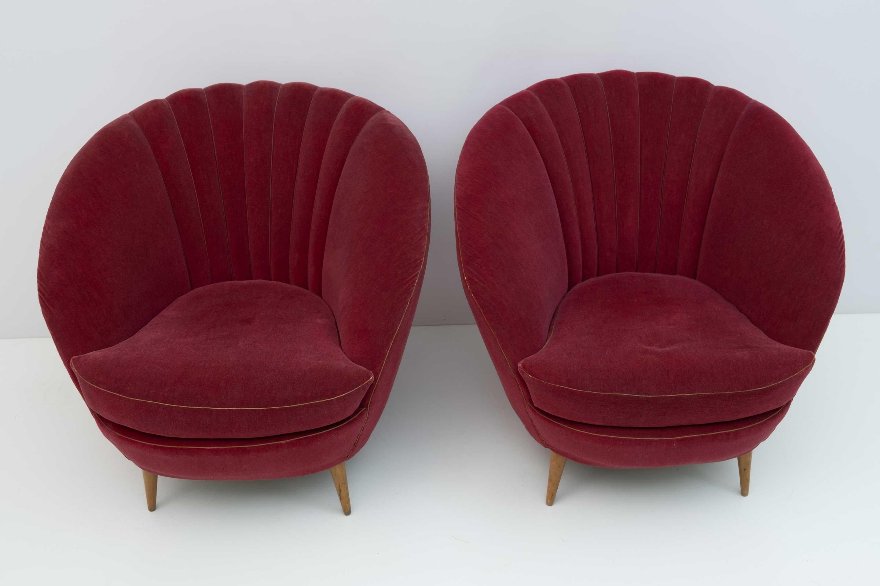 Moderne italienische Sessel von Gio Ponti aus der Mitte des Jahrhunderts von ISA Bergamo, 50er Jahre, Paar (Moderne der Mitte des Jahrhunderts) im Angebot