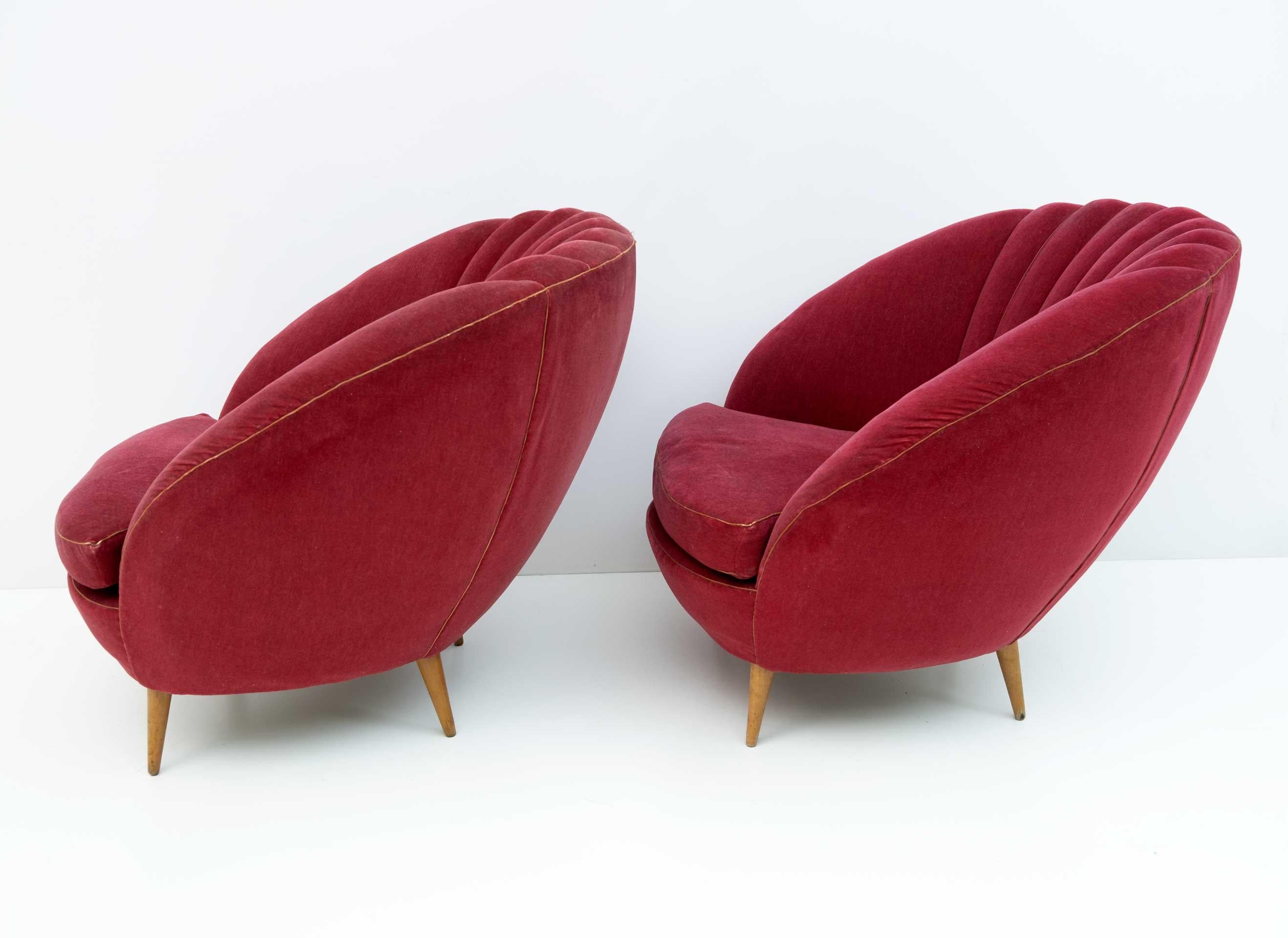 Moderne italienische Sessel von Gio Ponti aus der Mitte des Jahrhunderts von ISA Bergamo, 50er Jahre, Paar (Mitte des 20. Jahrhunderts) im Angebot