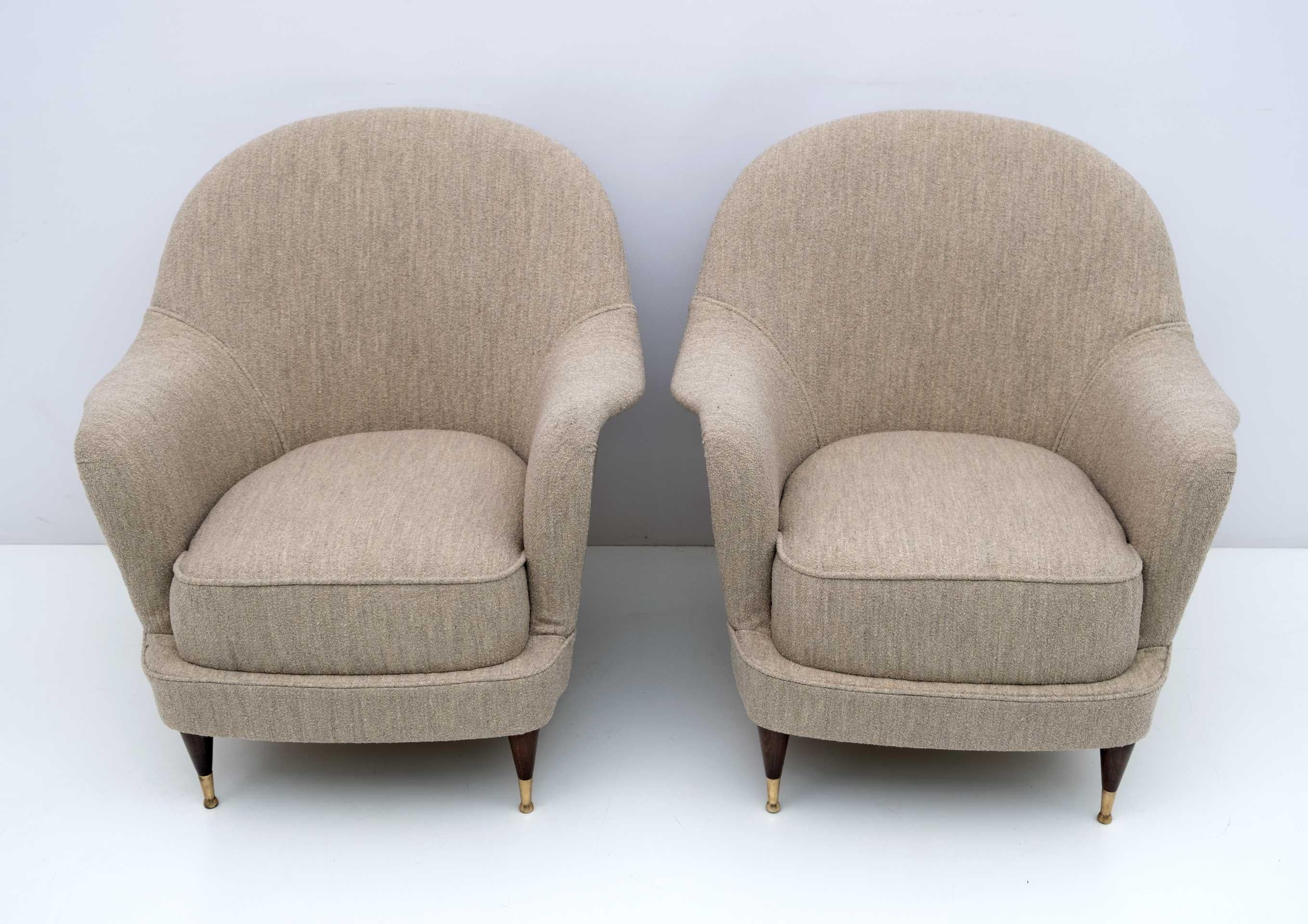 Mid-20th Century Pair of Gio Ponti Style MidCentury Modern Italian Armchairs for Isa Bergamo, 50s