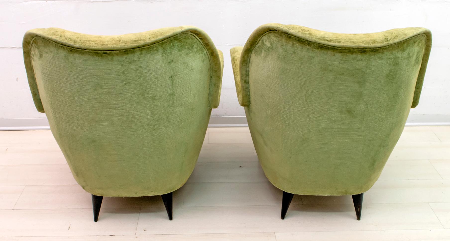 Pair of Gio Ponti Mid-Century Modern Italian Linen Velvet Armchairs for ISA 3