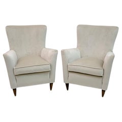 Pair of Gio Ponti Style Mid-Century Modern Italian Velvet Armchairs for Isa, 50s