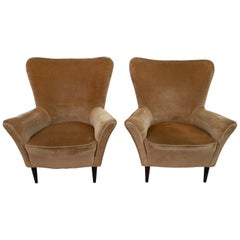 Pair of Gio Ponti Mid-Century Modern Italian Velvet Small Armchairs for ISA