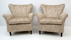 Attributed Gio Ponti Mid-Century Modern Italian Velvet Armchairs for ISA, Pair