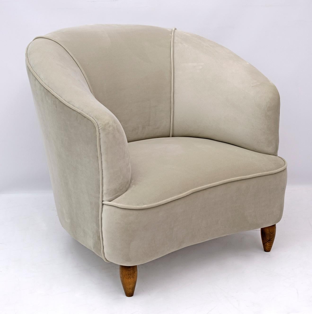Attributed Gio Ponti Mid-Century Modern Velvet Armchairs 