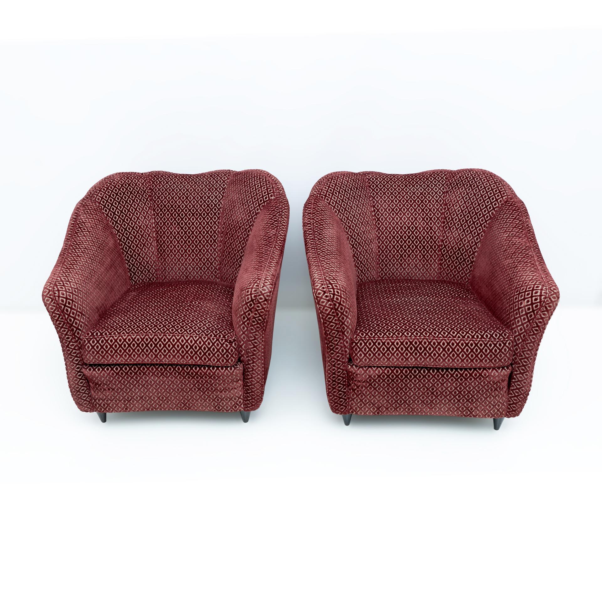 Italian Pair of Gio Ponti Mid-Century Modern Velvet Armchairs for Casa e Giardino, 1950s For Sale