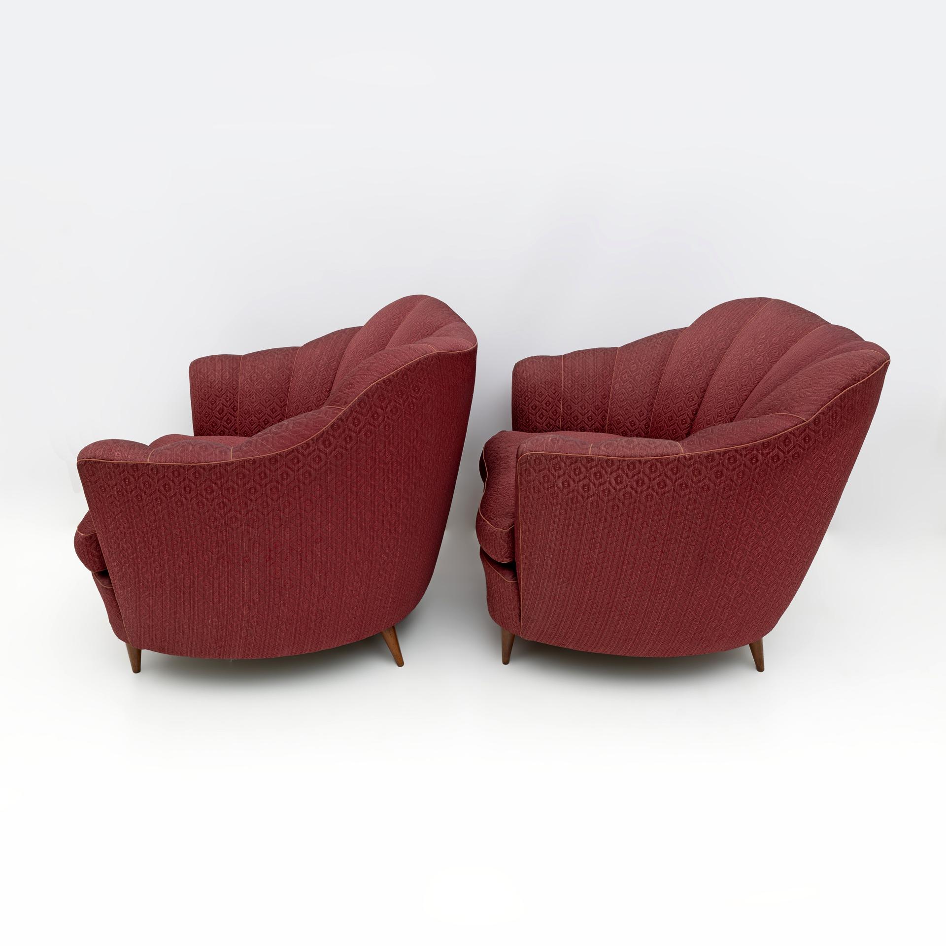 Italian Pair of Gio Ponti Mid-Century Modern Velvet Armchairs for Casa e Giardino, 1950s For Sale