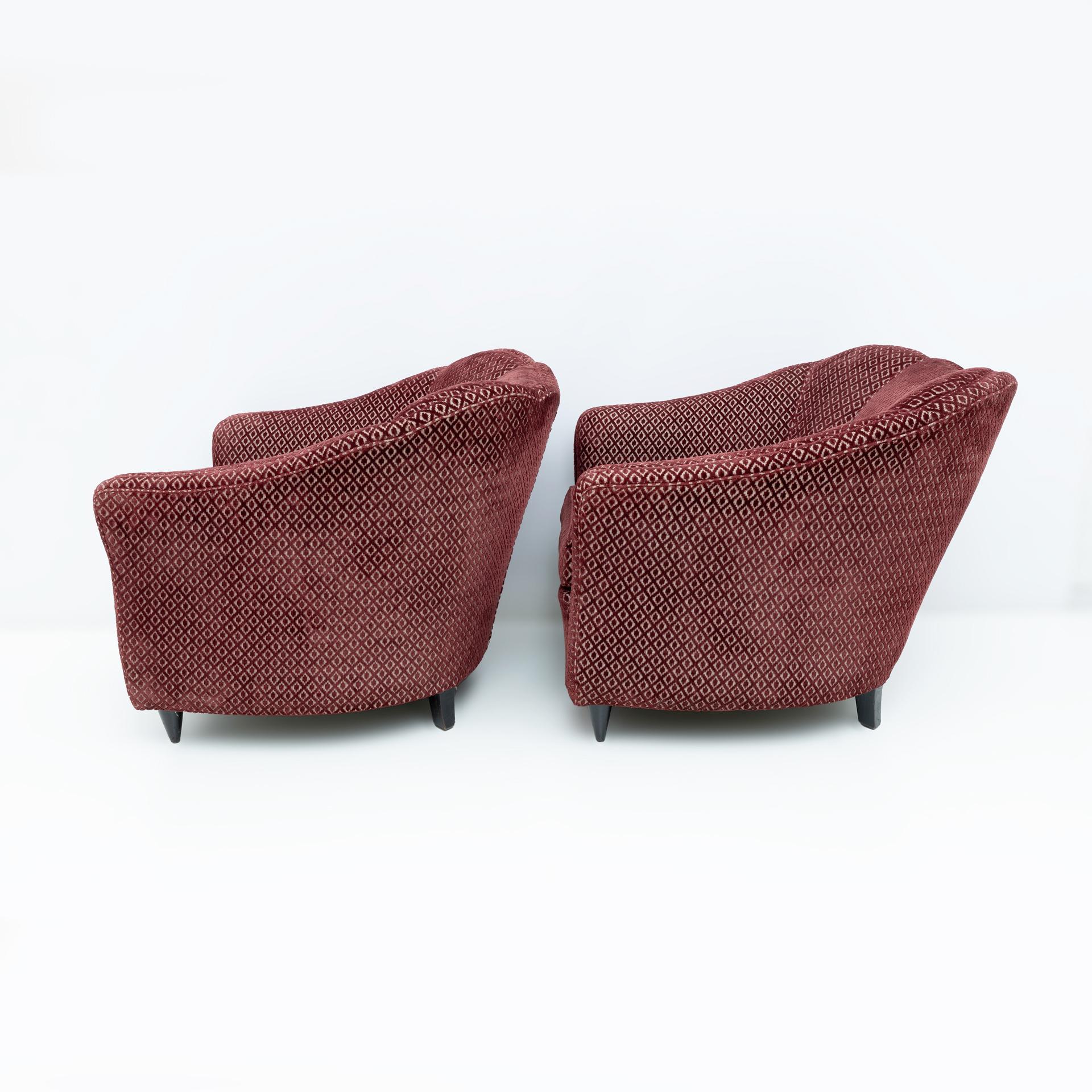 Pair of Gio Ponti Mid-Century Modern Velvet Armchairs for Casa e Giardino, 1950s For Sale 1