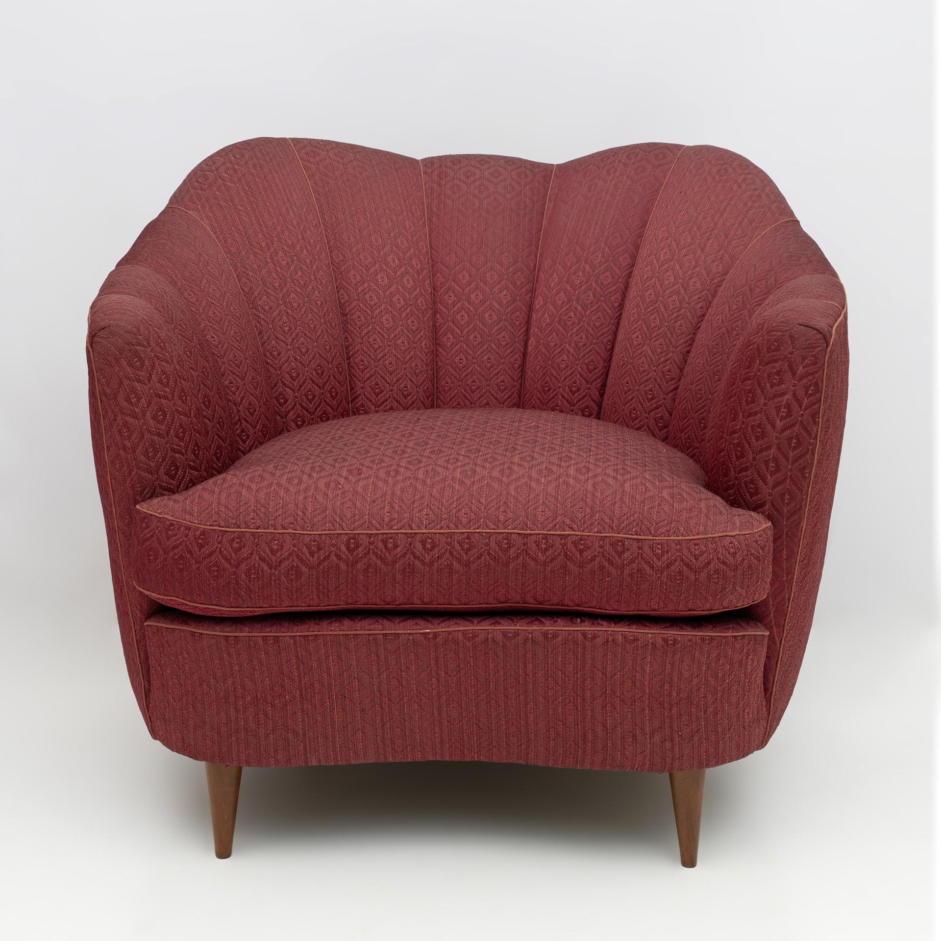 Pair of Gio Ponti Mid-Century Modern Velvet Armchairs for Casa e Giardino, 1950s For Sale 1