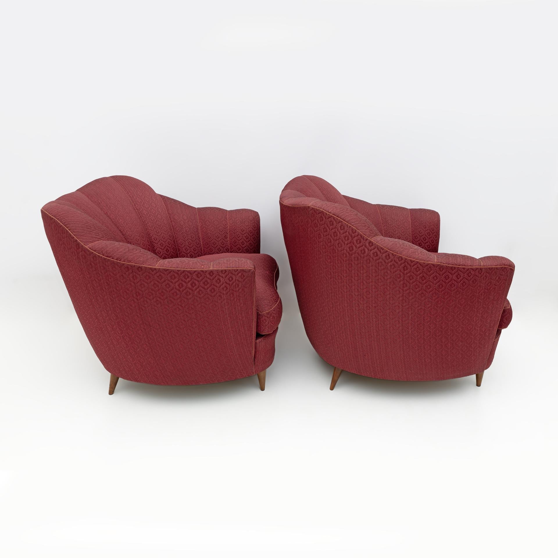 Pair of Gio Ponti Mid-Century Modern Velvet Armchairs for Casa e Giardino, 1950s For Sale 2
