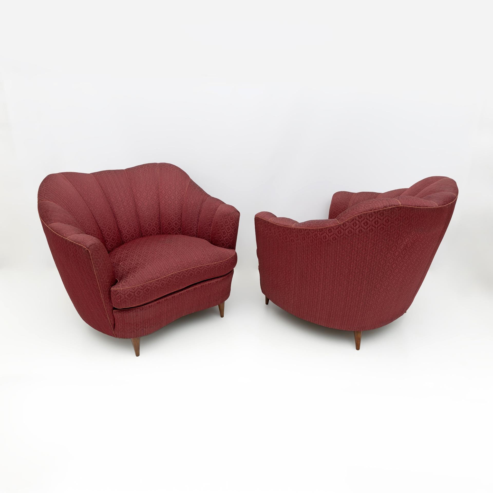 Paire de fauteuils en velours Gio Ponti Modernity pour Casa e Giardino, années 1950 en vente 2