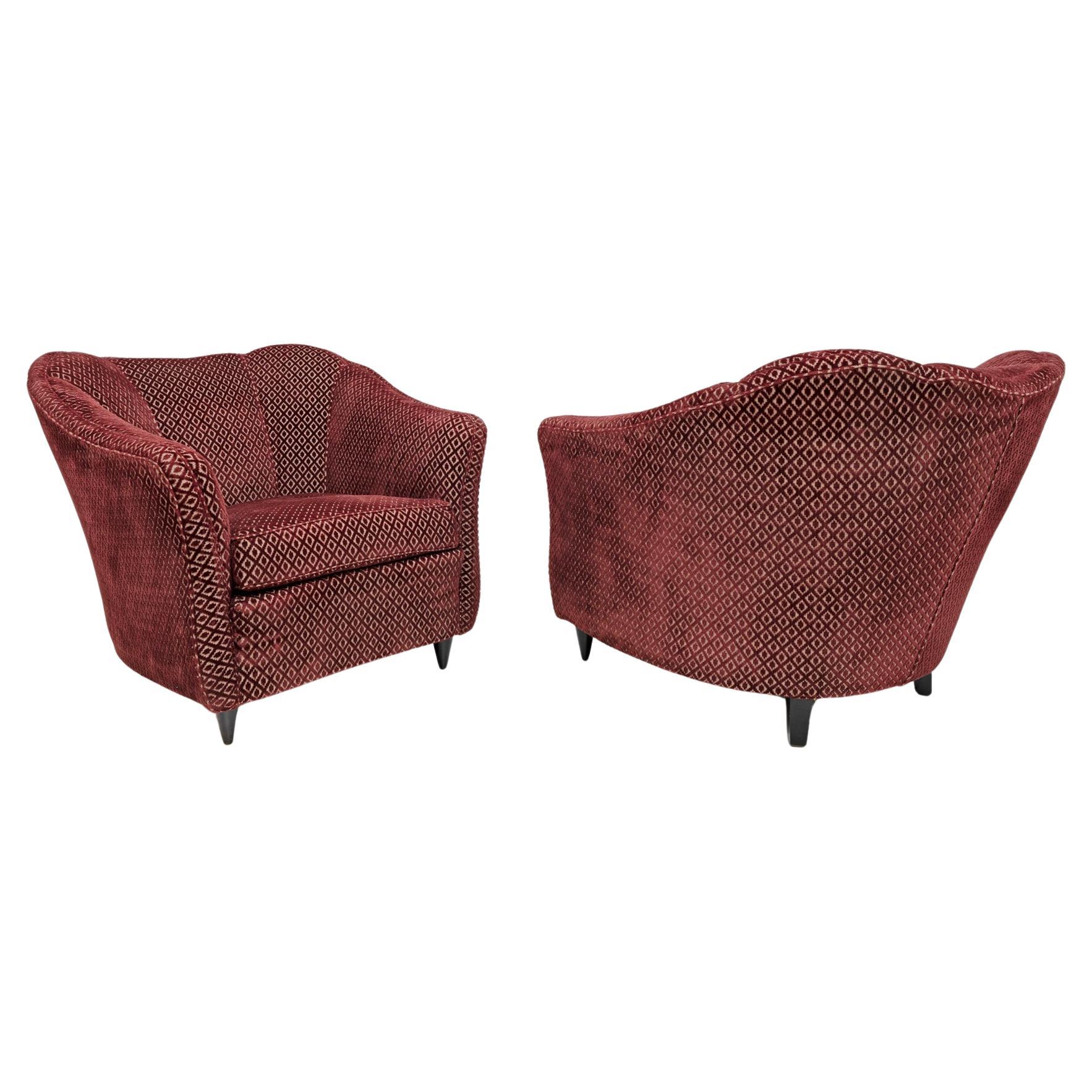 Pair of Gio Ponti Mid-Century Modern Velvet Armchairs for Casa e Giardino, 1950s