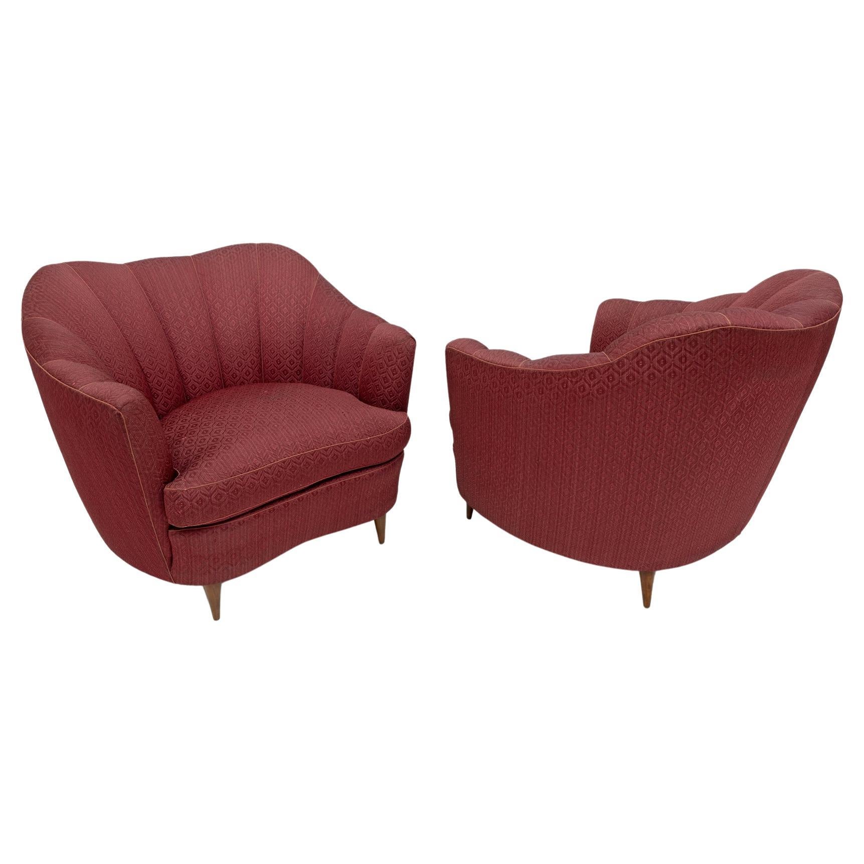 Pair of Gio Ponti Mid-Century Modern Velvet Armchairs for Casa e Giardino, 1950s For Sale