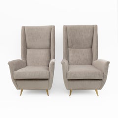 Pair of Gio Ponti Mid-Century Modern Velvet High Back Armchairs by Isa, 1950s