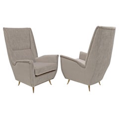Pair of Gio Ponti Mid-Century Modern Velvet High Back Armchairs by Isa, 1950s