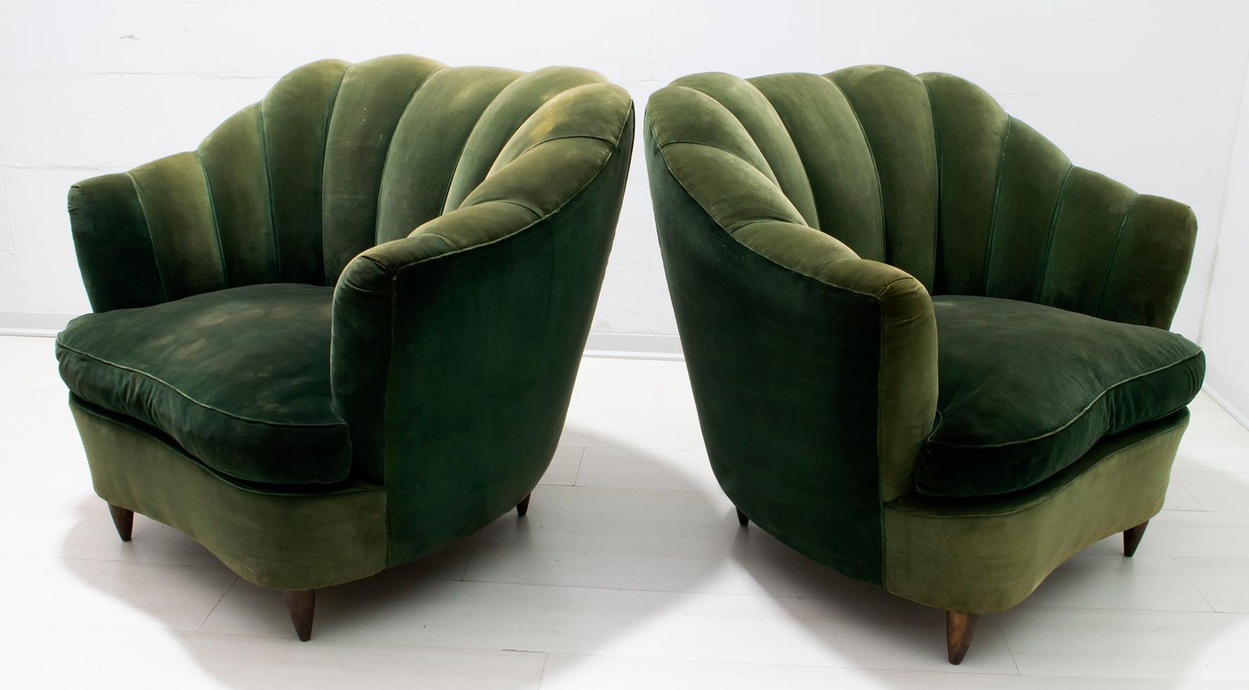 Gio Ponti Midcentury Rare Italian Curved Armchairs 