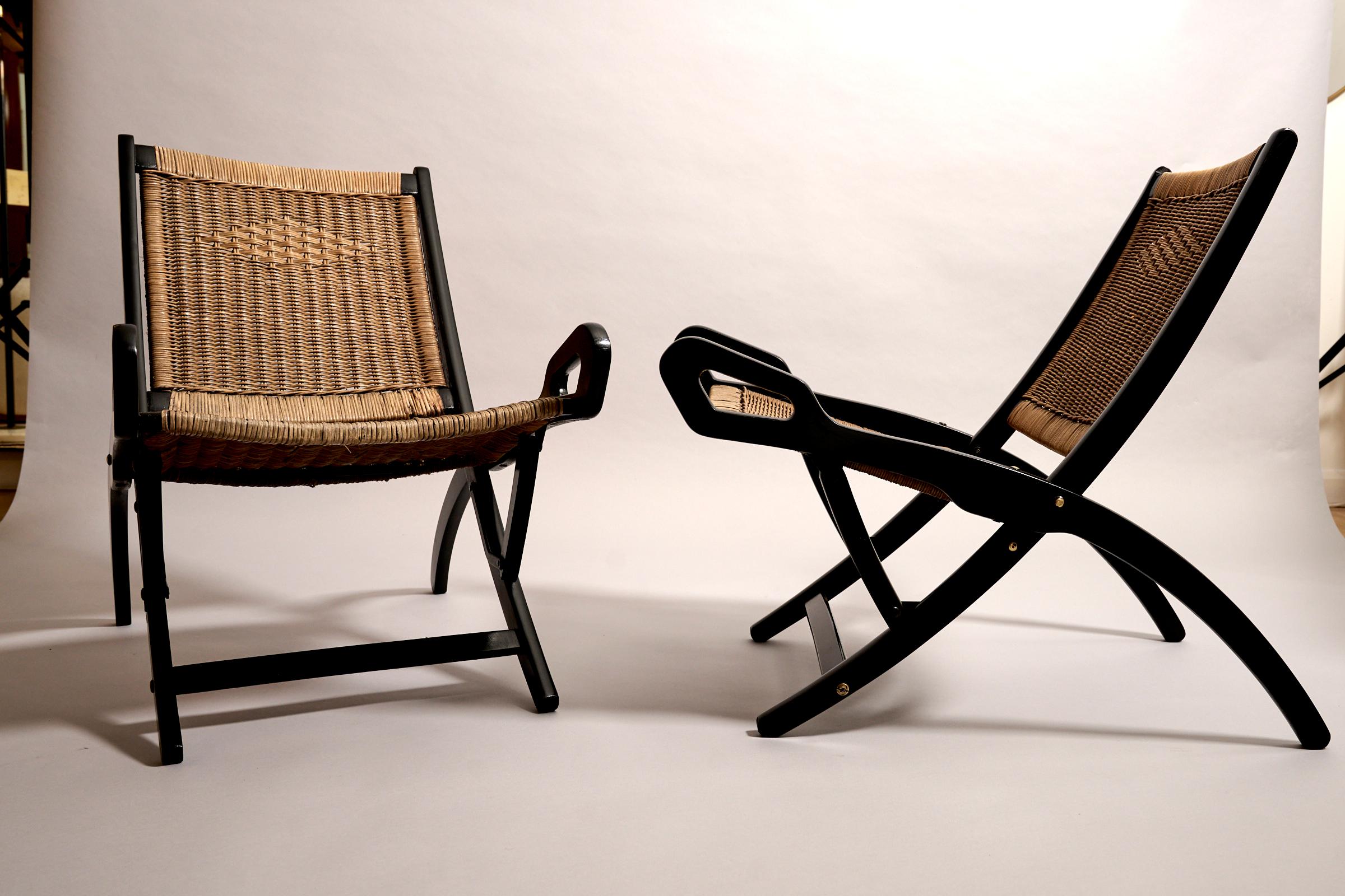 Mid-Century Modern Paire de chaises pliantes en rotin 'Ninfea' de Gio Ponti pour Fratelli Reguitti, vers 1957 en vente