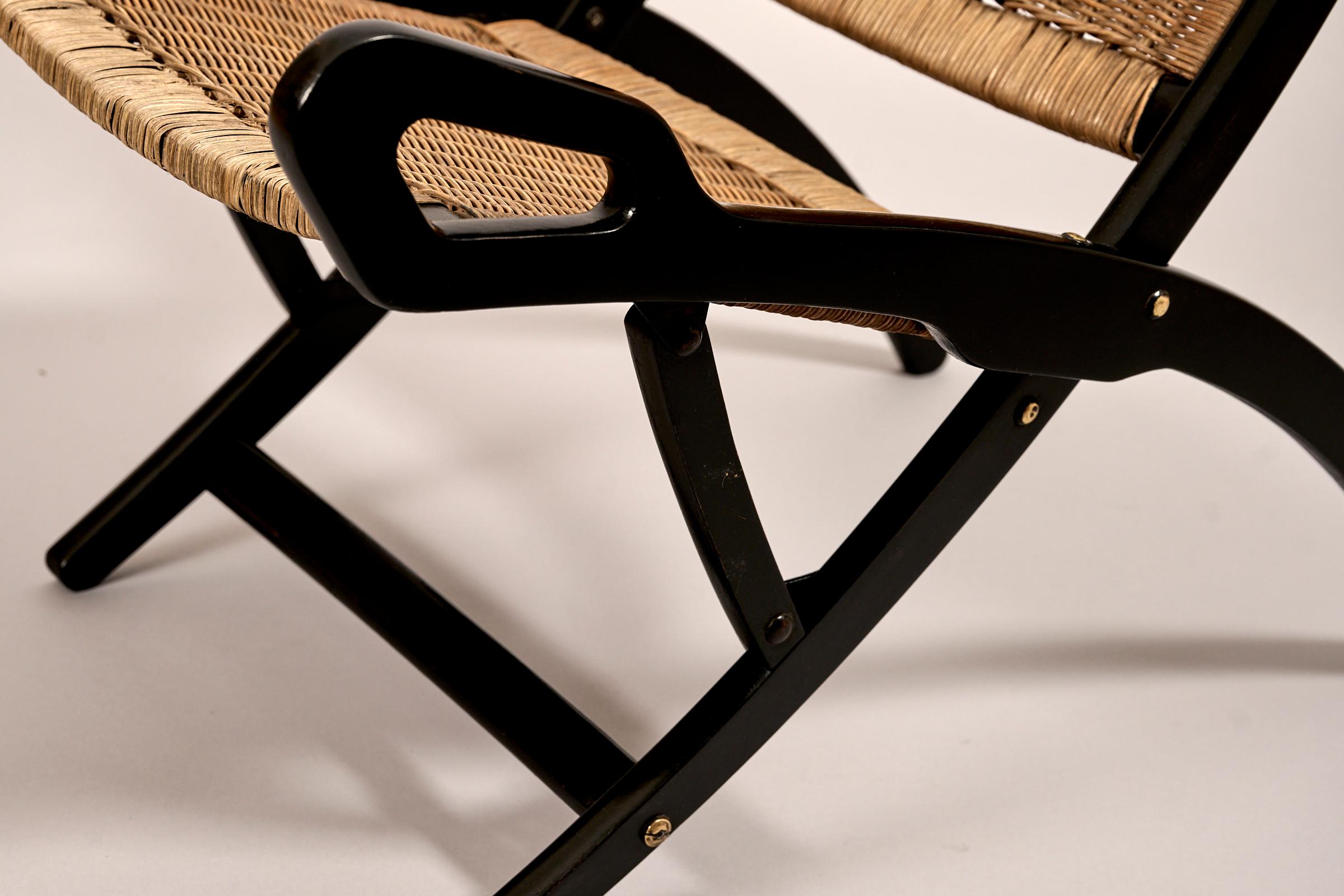 Wood Pair of Gio Ponti, 'Ninfea' Folding Rattan Chairs for Fratelli Reguitti, c 1957