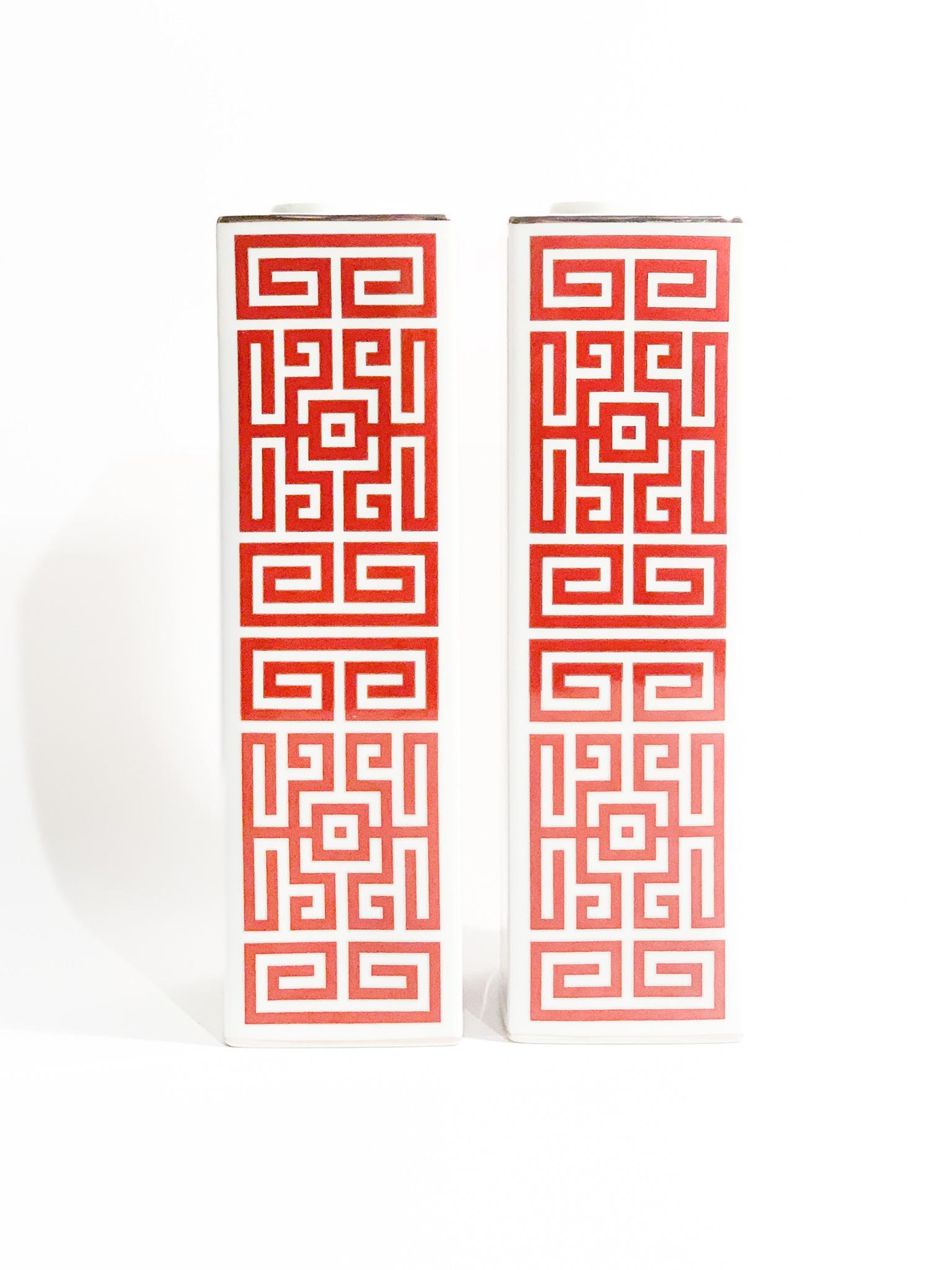 Art Deco Pair of Gio Ponti Red Labyrinth Vases Re-edition by Richard Ginori