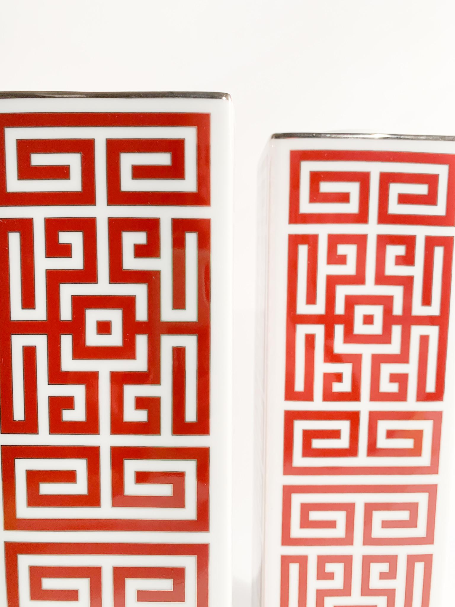 Late 20th Century Pair of Gio Ponti Red Labyrinth Vases Re-edition by Richard Ginori