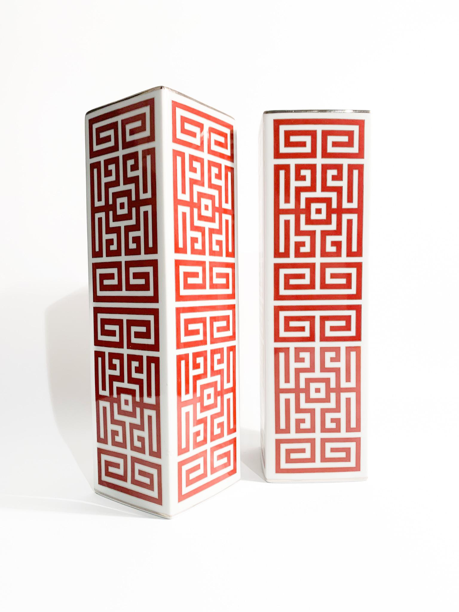 Pair of Gio Ponti Red Labyrinth Vases Re-edition by Richard Ginori 1