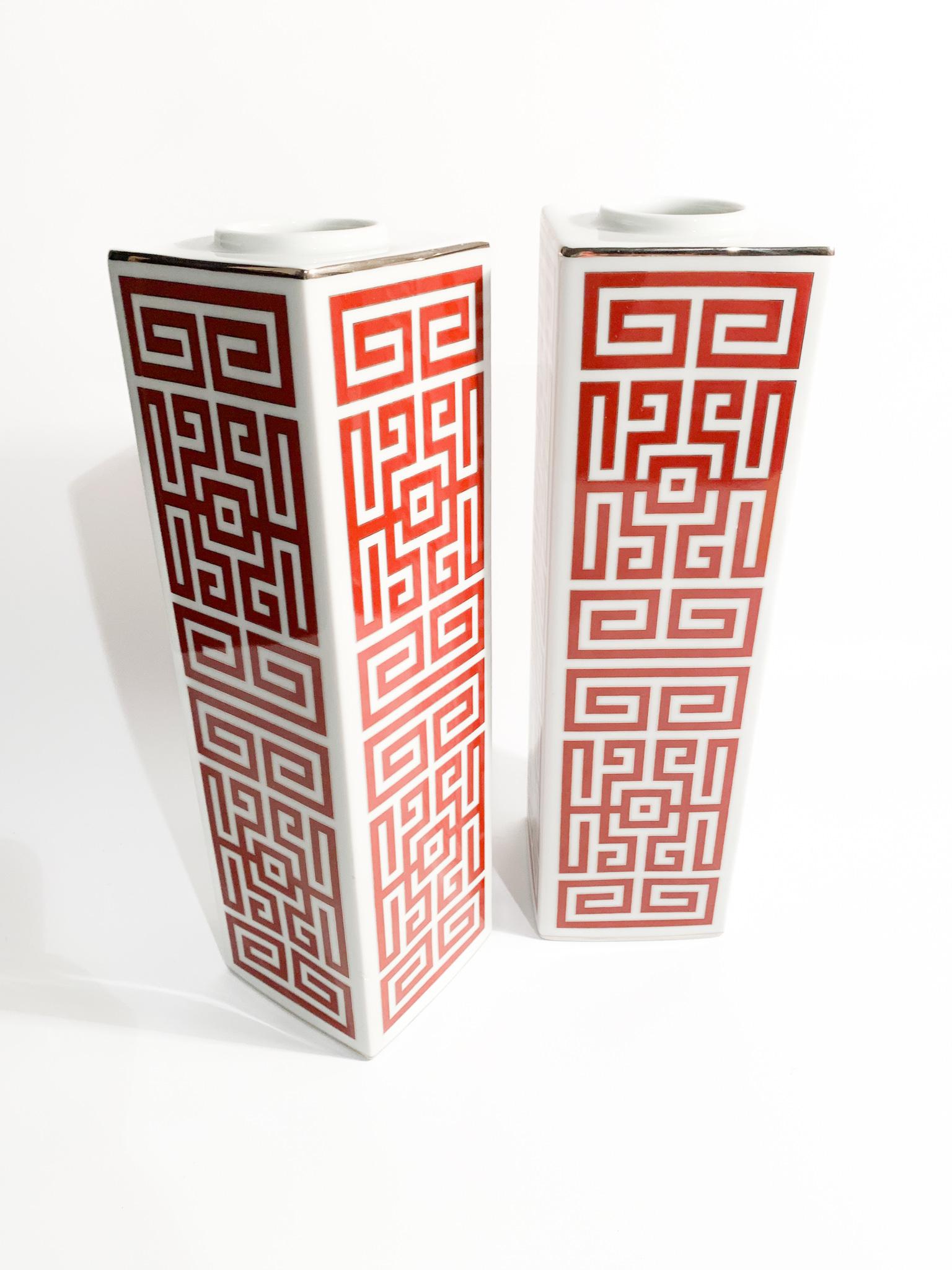 Pair of Gio Ponti Red Labyrinth Vases Re-edition by Richard Ginori 2