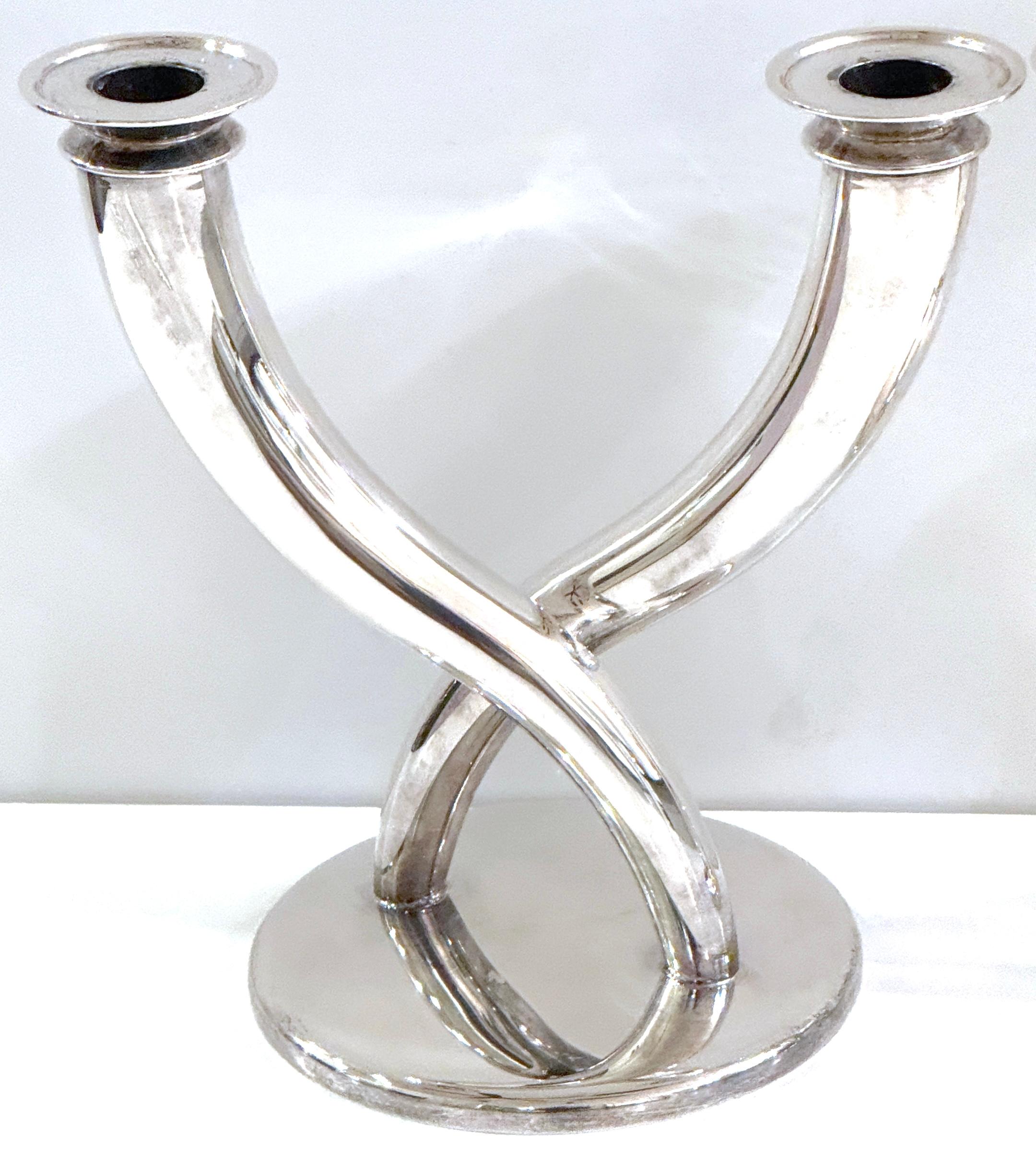 Cast Pair of Gio Ponti Silverplated Candelabra for Christofle