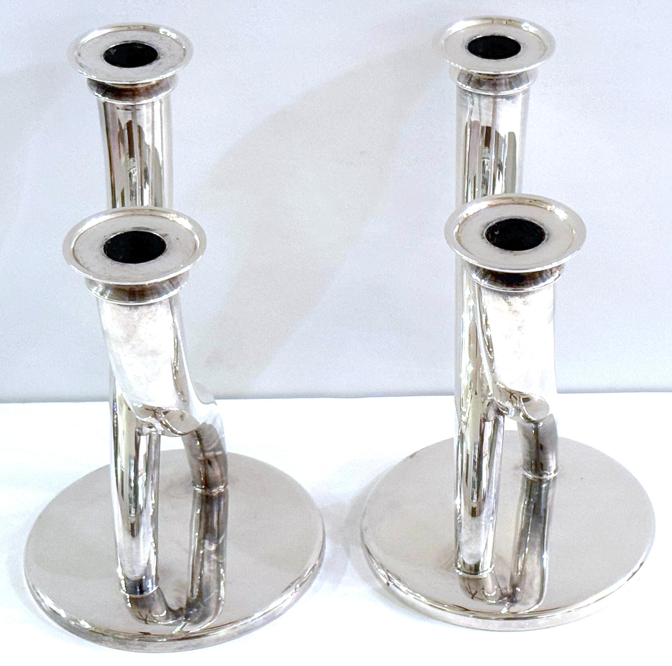 Pair of Gio Ponti Silverplated Candelabra for Christofle In Good Condition In West Palm Beach, FL