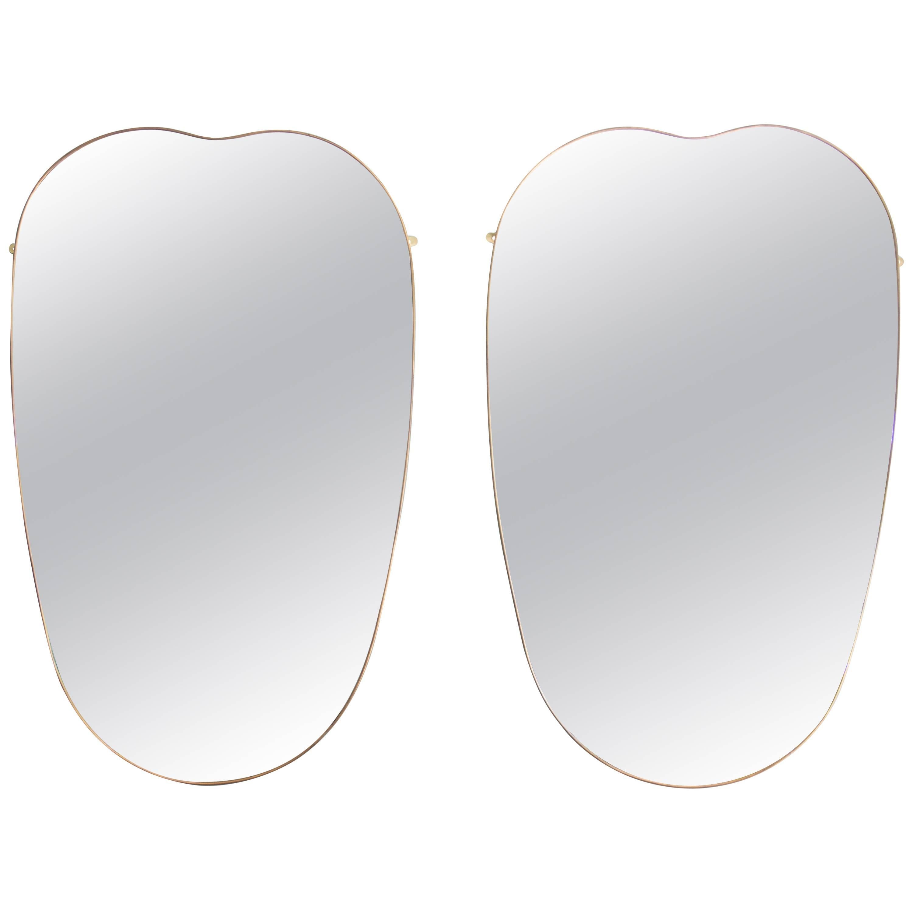 Pair of Gio Ponti Style Brass Framed Mirrors