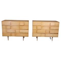 Pair of Gio Ponti Style Cerused Oak Nightstands Commodes Mid-Century Modern 