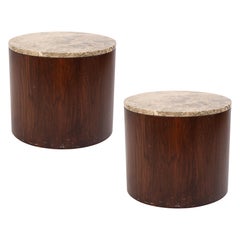 Pair Of Gio Ponti Style Granite And Wood Barrel Shaped End Tables