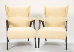 Pair of Gio Ponti Style Italian Beechwood Wing Chairs