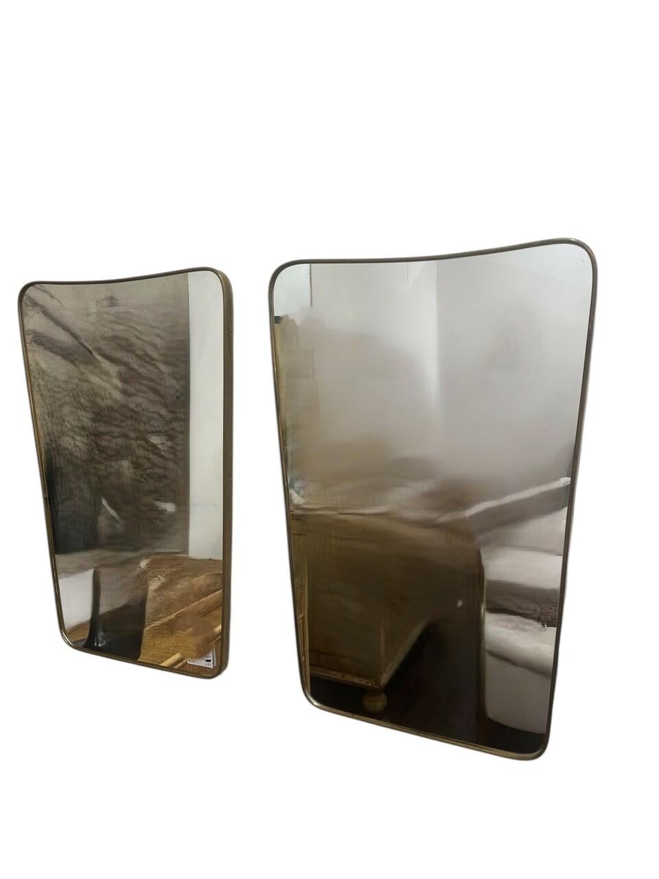 Pair of Gio Ponti Style Italian Brass Mirrors. No markings to determine maker.