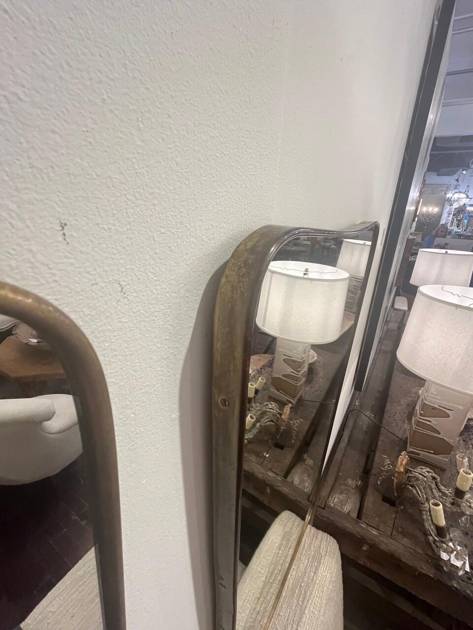 Pair of Gio Ponti Style Italian Brass Mirrors In Good Condition For Sale In Houston, TX