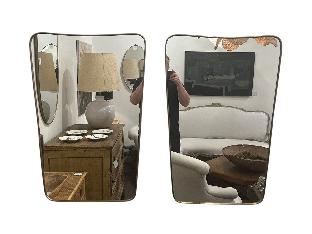 Pair of Gio Ponti Style Italian Brass Mirrors For Sale