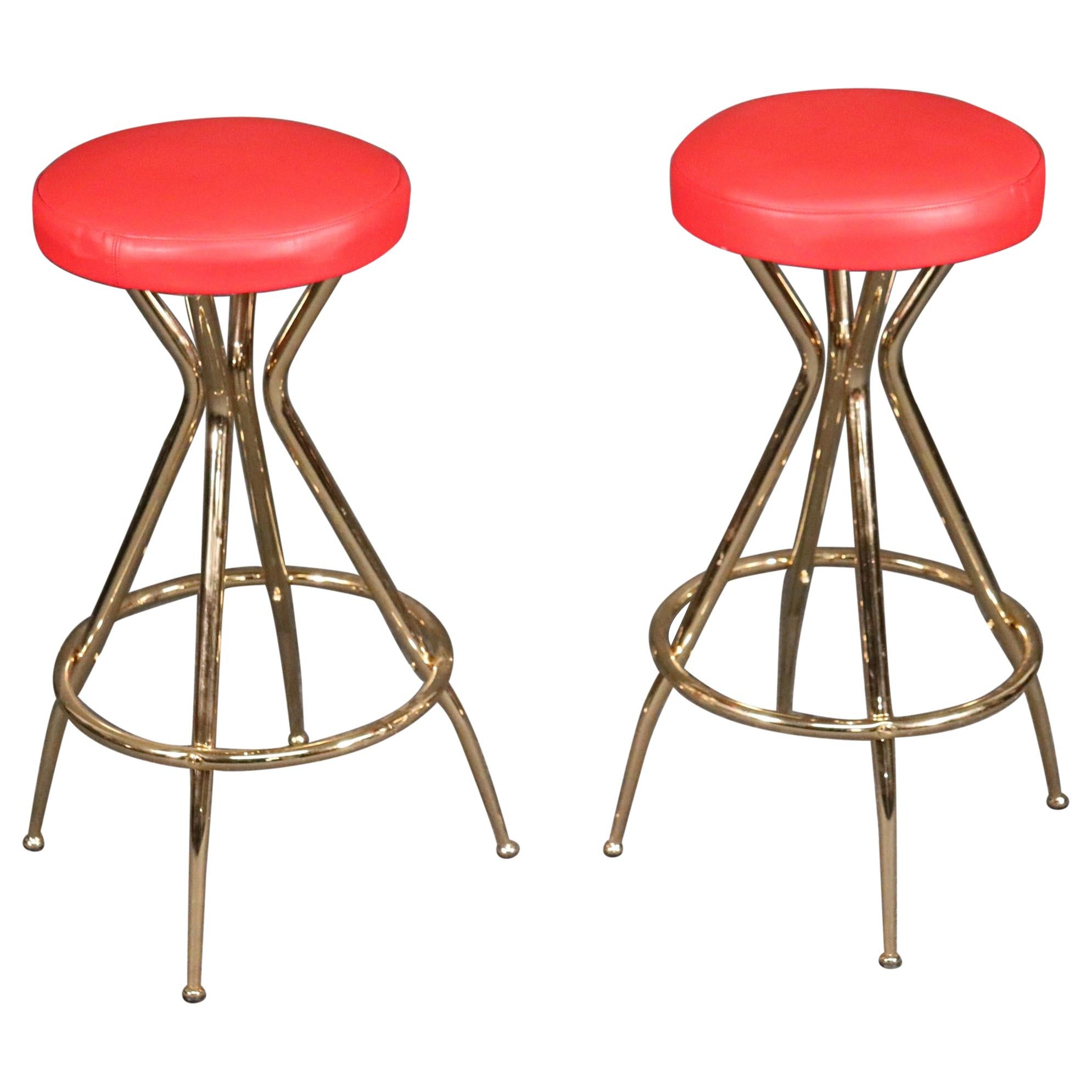 Pair of Gio Ponti Style Italian Midcentury Modern Bar Counter Stools