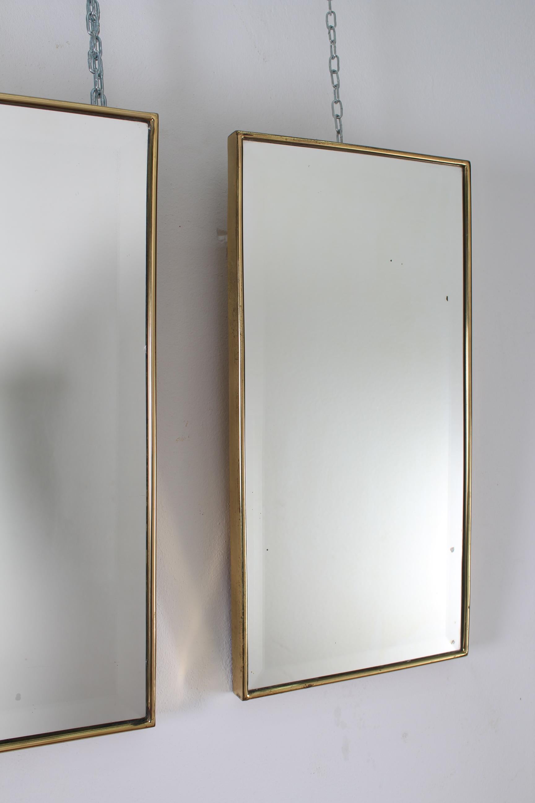 Pair of Gio Ponti Mid-Century Brass  Rectangular Mirrors, Italy, 1950s 5