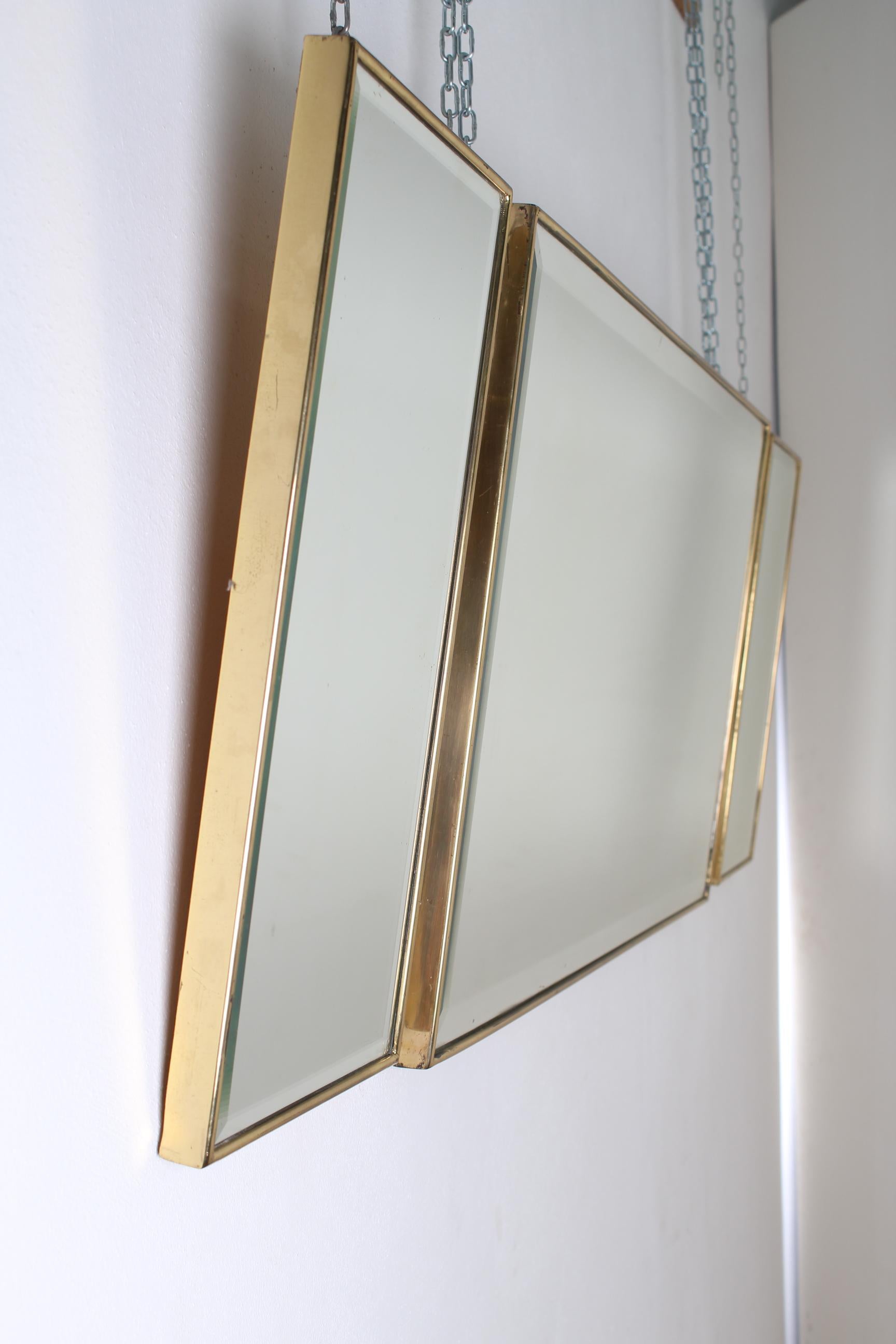 Pair of Gio Ponti Mid-Century Brass  Rectangular Mirrors, Italy, 1950s 8
