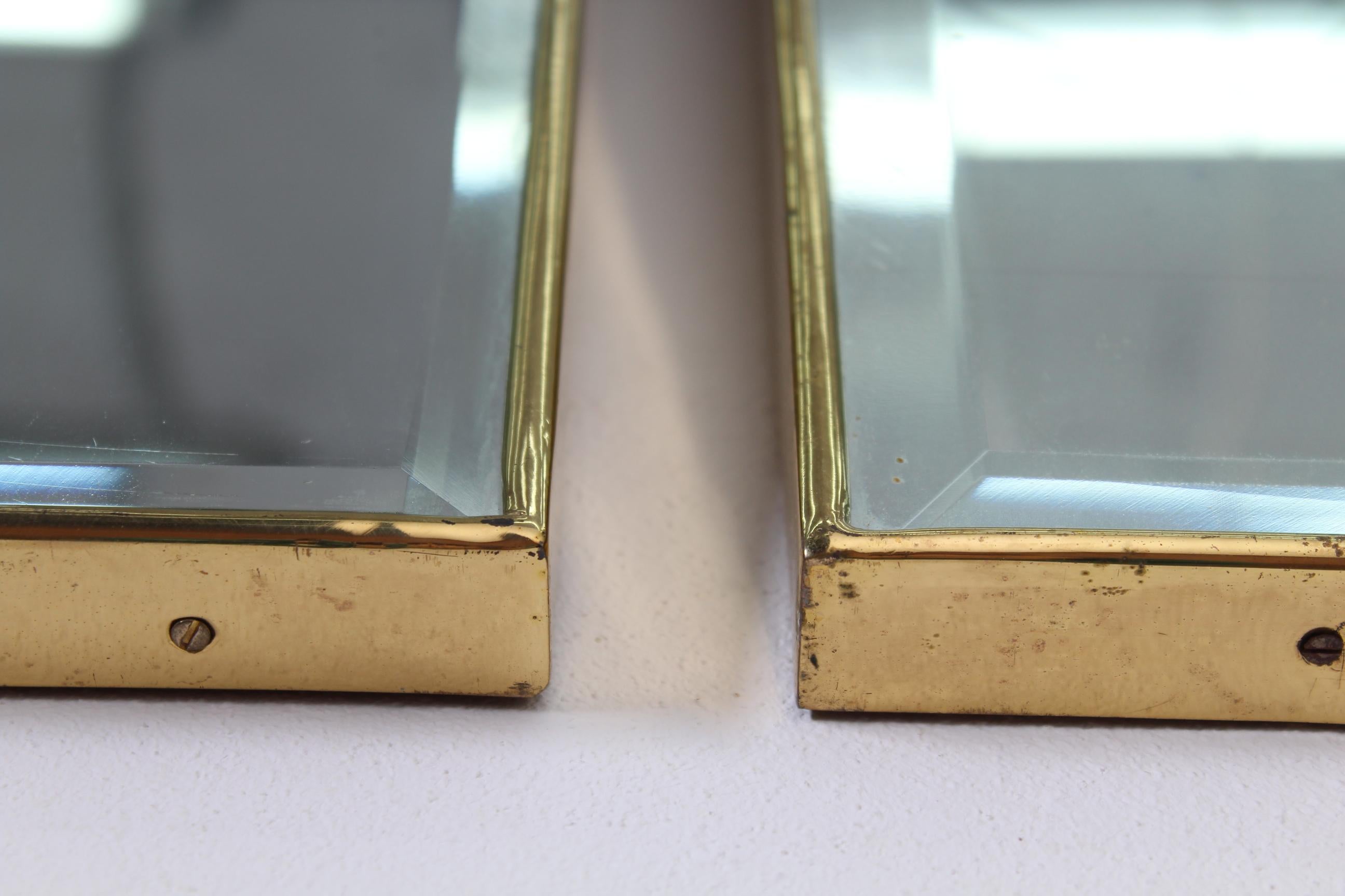 Mid-Century Modern Pair of Gio Ponti Mid-Century Brass  Rectangular Mirrors, Italy, 1950s