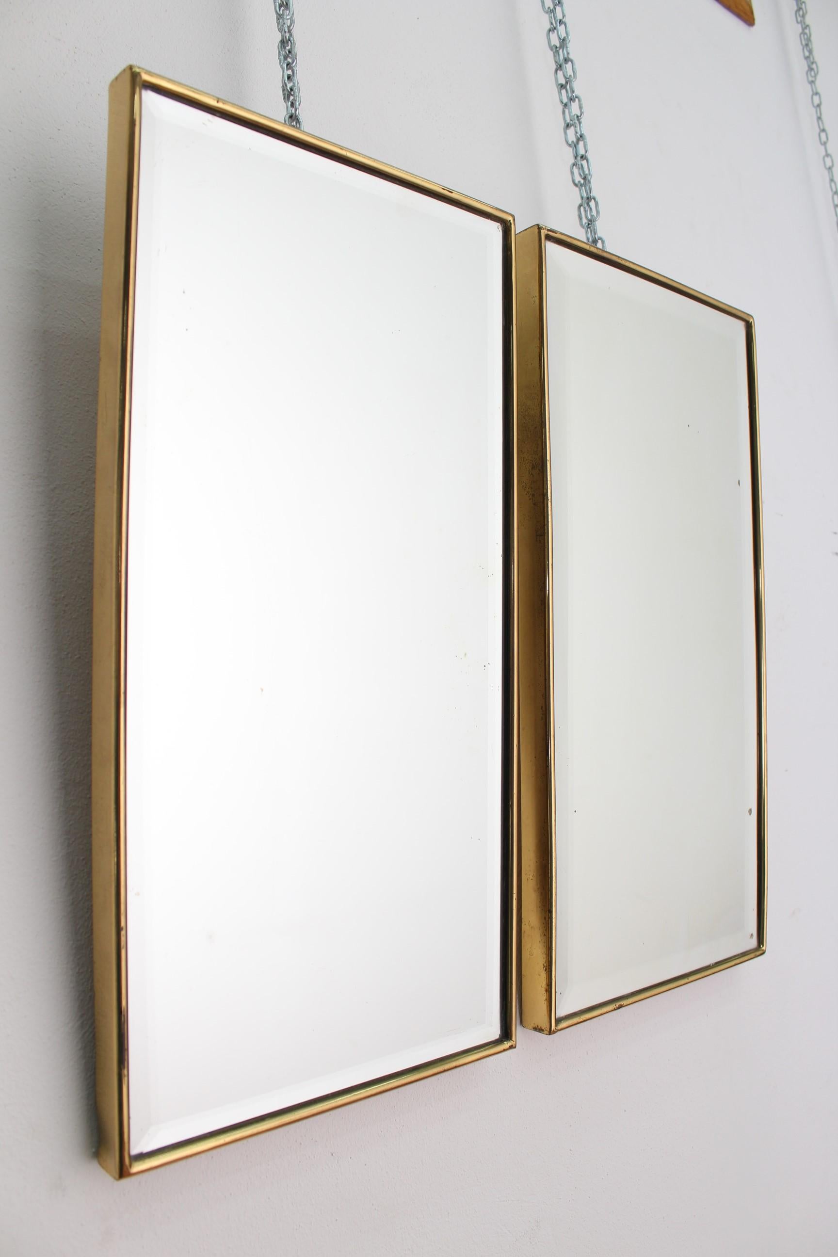 Italian Pair of Gio Ponti Mid-Century Brass  Rectangular Mirrors, Italy, 1950s