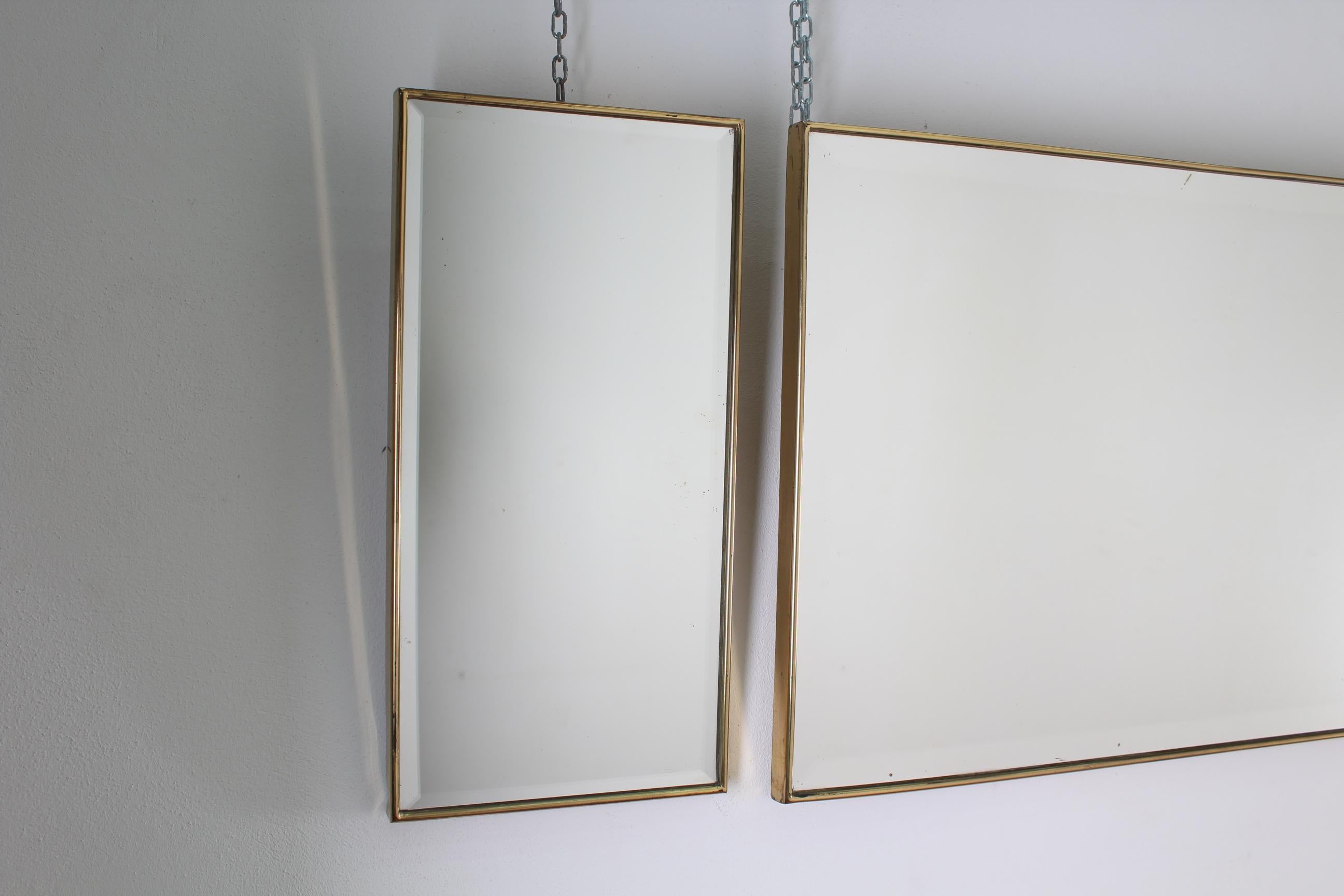 Pair of Gio Ponti Mid-Century Brass  Rectangular Mirrors, Italy, 1950s 3